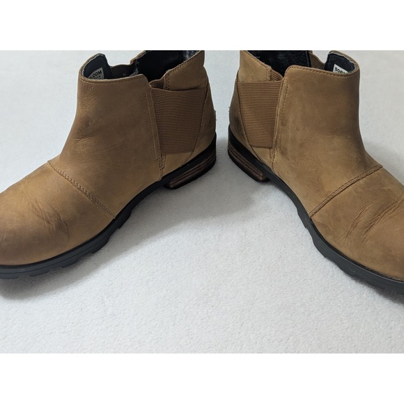 Sorel Women's Brown Leather Emelie Waterproof Chelsea Ankle Boots Size 10 Camel - Picture 8 of 10